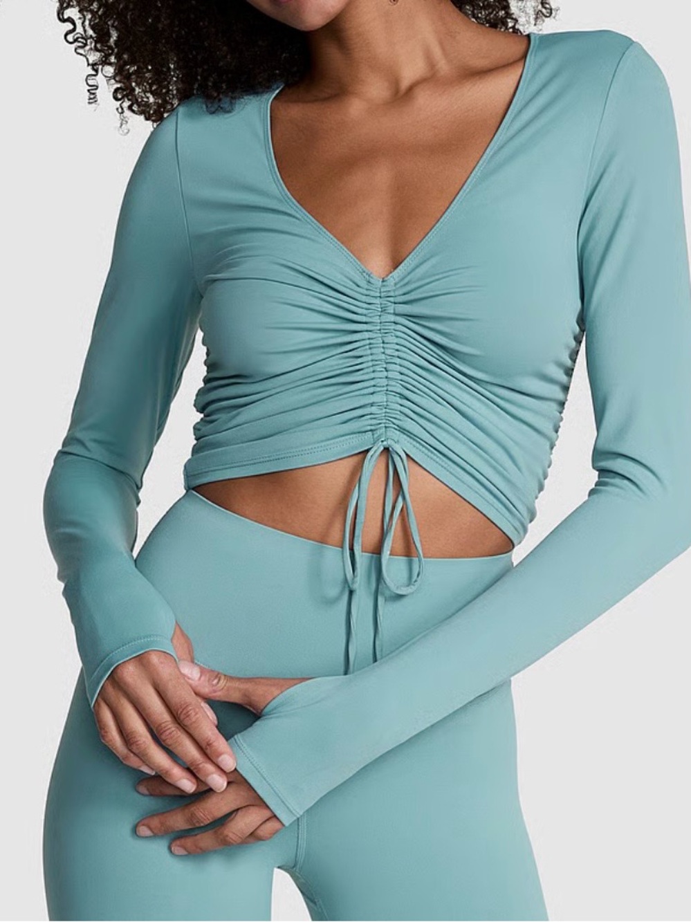 PINK Victoria Secret Ruched Front Long Sleeve Top Size XS NWT